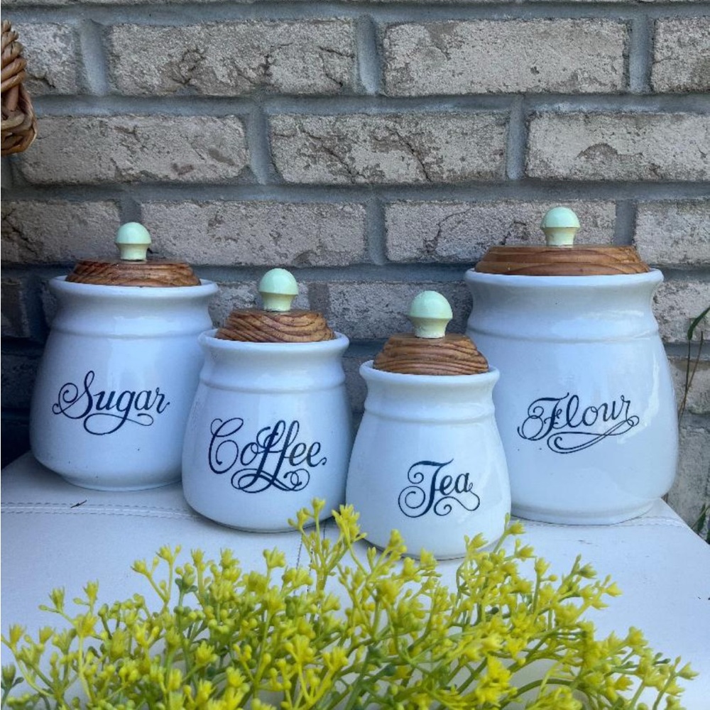 White Ceramic Vintage Kitchen Canister Set